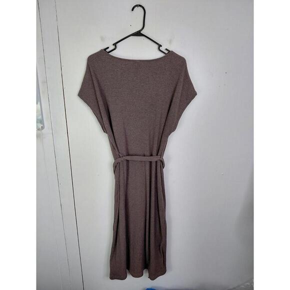 Old Navy Dress Womens S Maxi Tie Waist Brown Ribbed Knit Sweater Short Sleeve - Picture 8 of 8